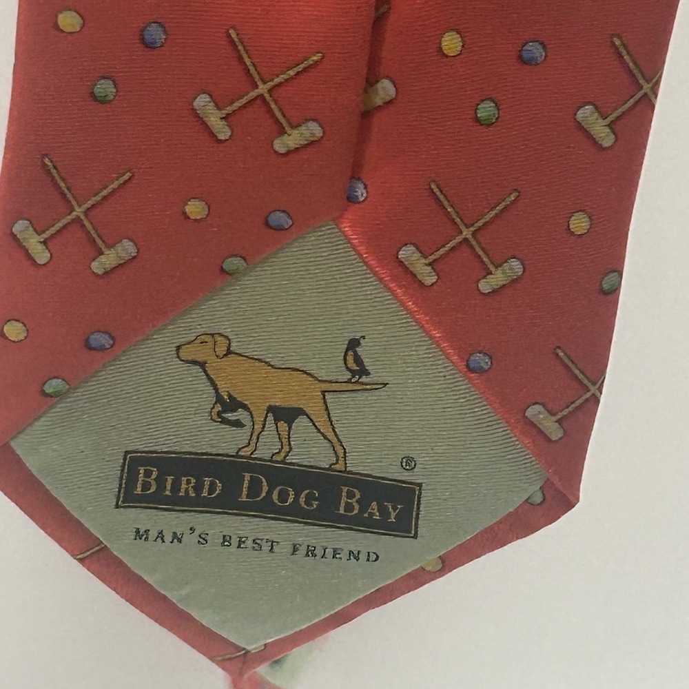 Bird Dog Bay Mans Best Friend Red Croquet Mallet Hand Made 100% Silk Tie